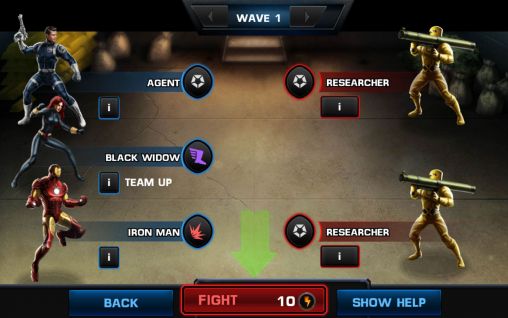 Screenshots of the Avengers: Alliance for Android tablet, phone.