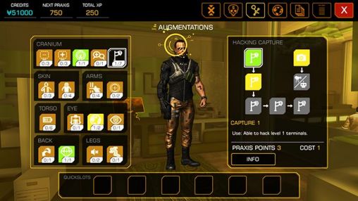 Screenshots of the Deus Ex: The fall for Android tablet, phone.