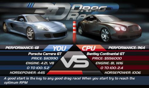 Screenshots of the Drag race 3D 2: Supercar edition for Android tablet, phone.
