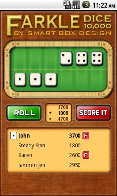 Screenshots of the Farkle Dice for Android tablet, phone.