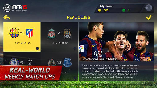 Screenshots of the FIFA 15: Ultimate team for Android tablet, phone.