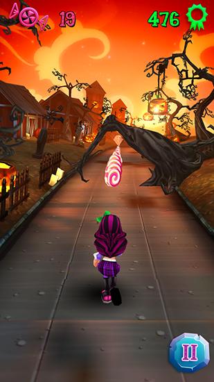 Screenshots of the Halloween runner for Android tablet, phone.