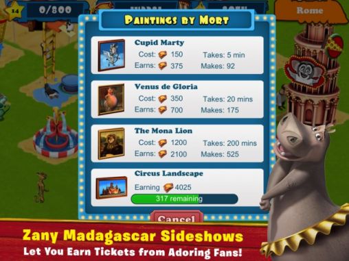 Screenshots of the Madagascar: Join the circus for Android tablet, phone.