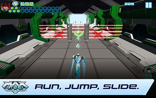 Screenshots of the Max Steel for Android tablet, phone.