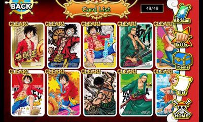 Screenshots of the One Piece ARCarddass Formation for Android tablet, phone.