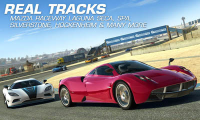 Screenshots of the Real Racing 3 for Android tablet, phone.