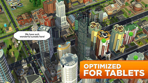 Screenshots of the SimCity: Buildit for Android tablet, phone.