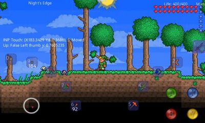 Screenshots of the Terraria for Android tablet, phone.