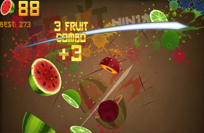 Screenshots of the Fruit Ninja game for iPhone, iPad or iPod.