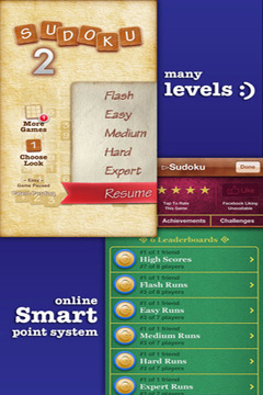 Screenshots of the Sudoku + game for iPhone, iPad or iPod.